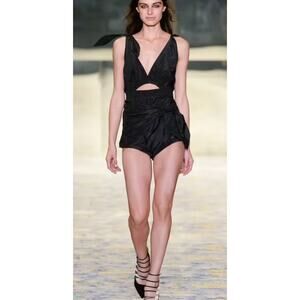 Alice McCall Bon Bon Bow Cutout Playsuit Romper Black Satin Shoulder Ties sz. 2